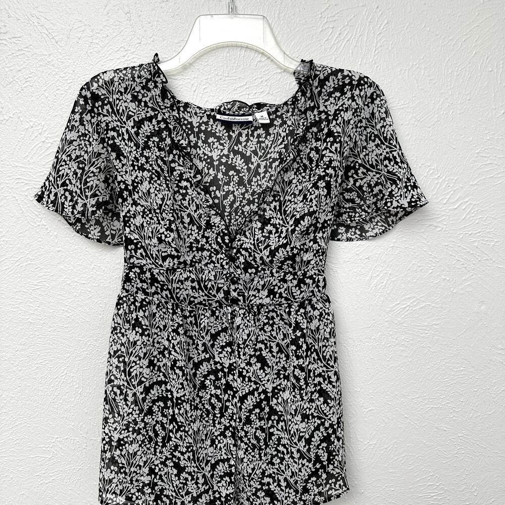 Croft & Barrow Floral Blouse Medium Button Front Tie Back Feminine Cottagecore